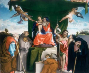 Madonna col Bambino in trono con angeli e santi